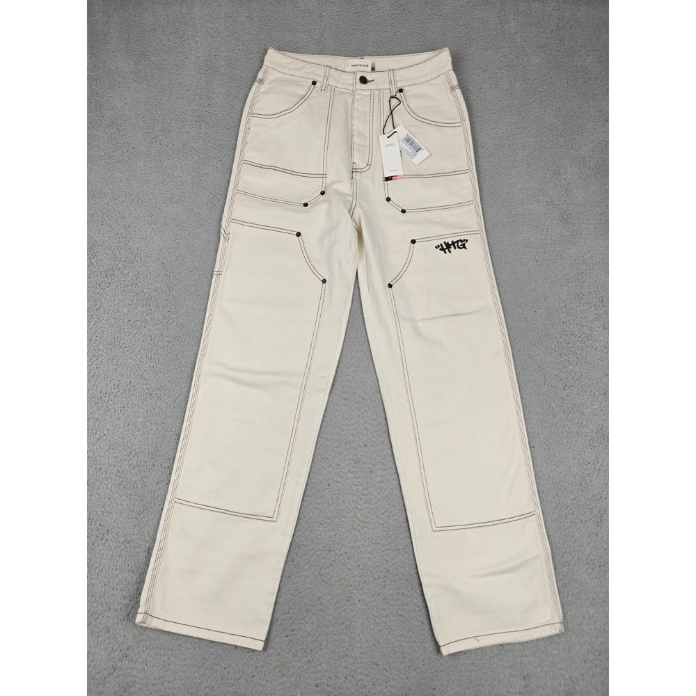 Honor The Gift Pants Womens Medium White‎ Carpenter Twill Straight Leg Workwear